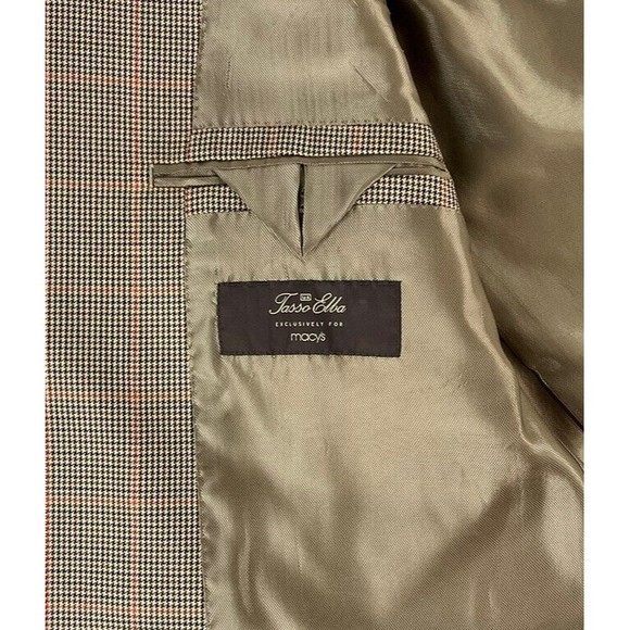 Tasso Elba Vitale Barberis Canonico Wool 2B Sport Coat Brown Plaid Mens 46L - Picture 10 of 12